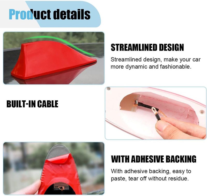 LHDOS Car Shark Fin Antenna Cover, Plastic Automotive Signal Roof Aerial Cover with Adhesive Tape, Universal Roof Mount Antenna Replacement Vehicle Decorative Cover for Car Truck SUV (Red) - Image 3